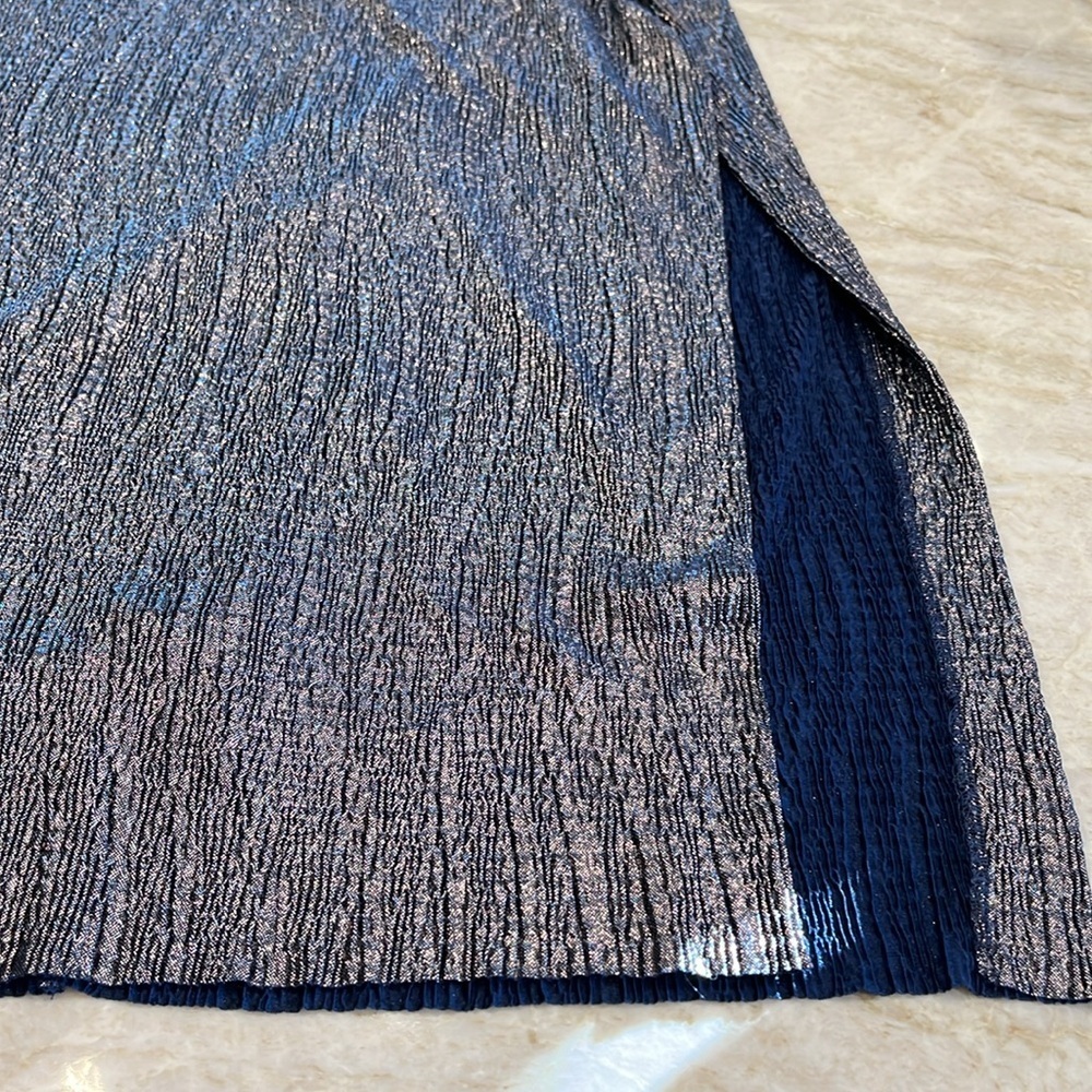 Connected Apparel | Cowl Neck Metallic Maxi Dress | Navy Blue | Size 10 - Picture 12 of 16